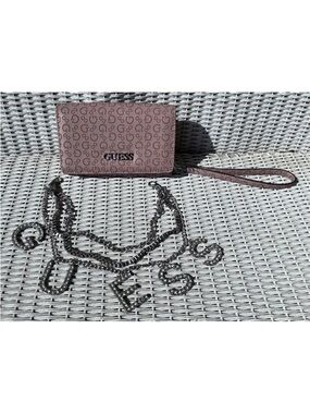 Guess Signature Wristlet Wallet in tan